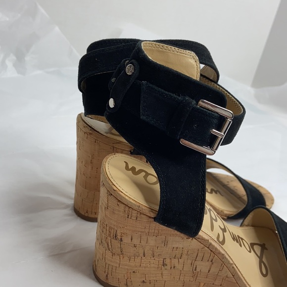 Sam Edelman size 7 1/2 ankle strap black wedge - Picture 2 of 11